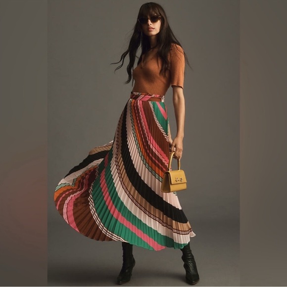 Maeve Anthropologie Multicolor A-Line Accordion Pleat Maxi Skirt - Size 8 - Picture 1 of 4